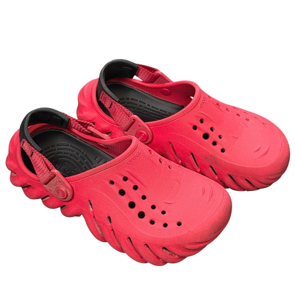 Crocs Echo Clog Kid's Size J3 Red Adjustable Strap LiteRide Comfort Shoes